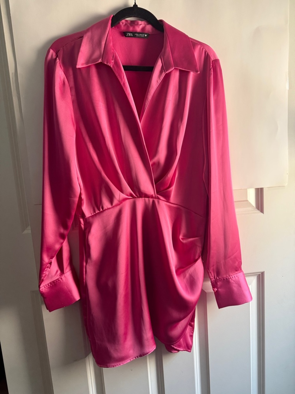 Zara Fuchsia Satin Draped Wrap Blouse